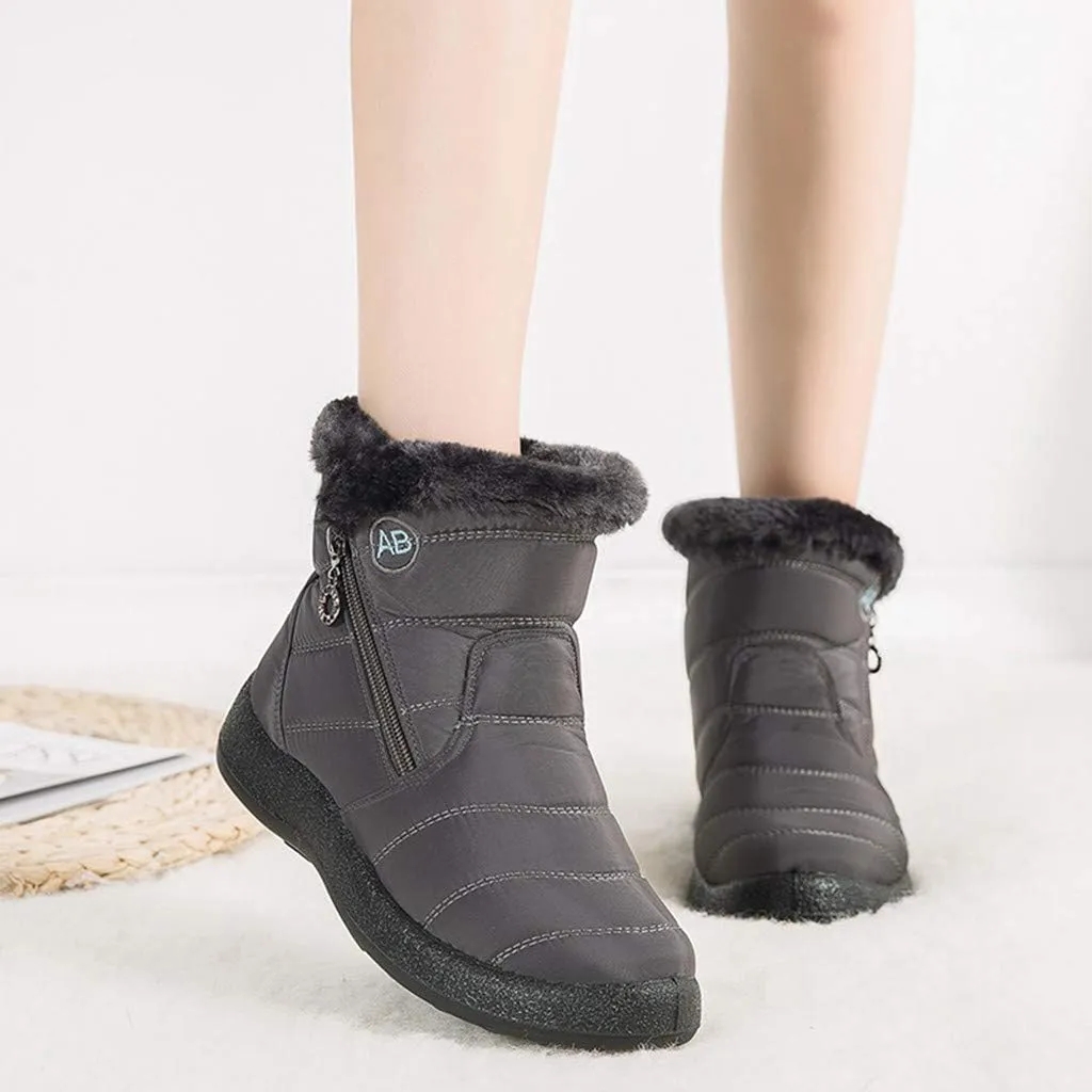 Women's Furry Ankle Booties Fleece Lined Warm Snow Boots Soft Flat Soled Non Slip Womens Winter Boots Extra Wide Calf