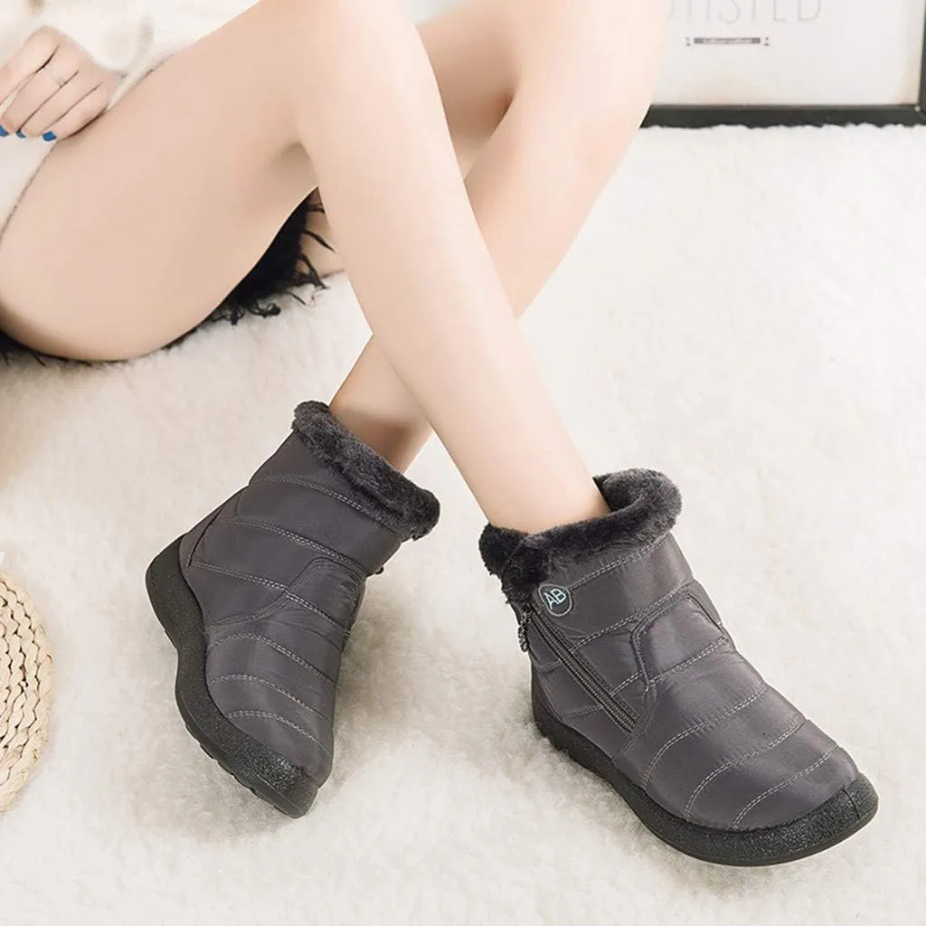 Women's Furry Ankle Booties Fleece Lined Warm Snow Boots Soft Flat Soled Non Slip Womens Winter Boots Extra Wide Calf