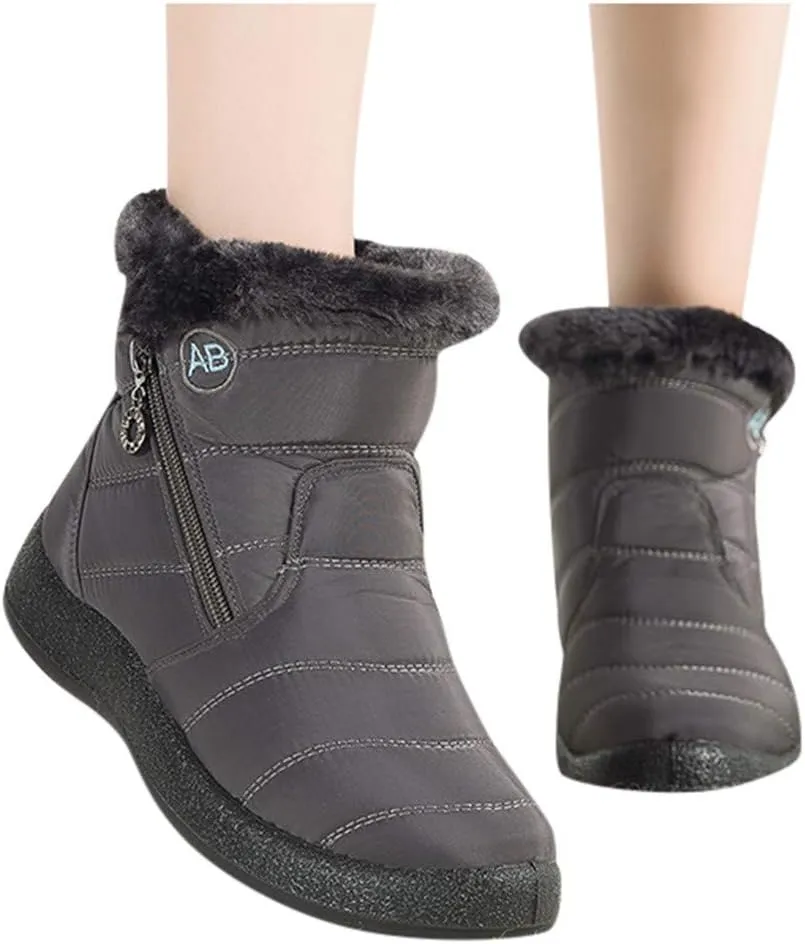 Women's Furry Ankle Booties Fleece Lined Warm Snow Boots Soft Flat Soled Non Slip Womens Winter Boots Extra Wide Calf