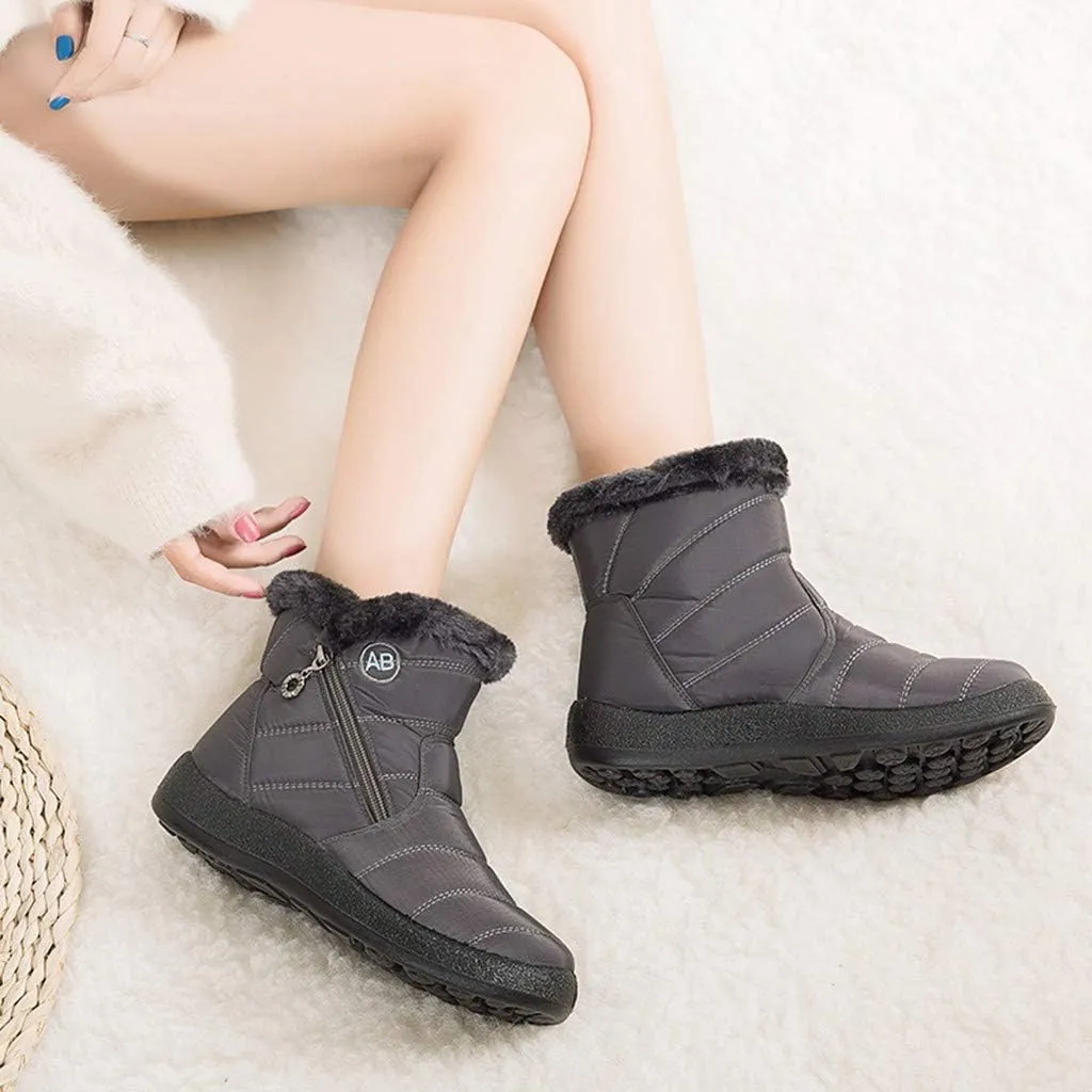 Women's Furry Ankle Booties Fleece Lined Warm Snow Boots Soft Flat Soled Non Slip Womens Winter Boots Extra Wide Calf