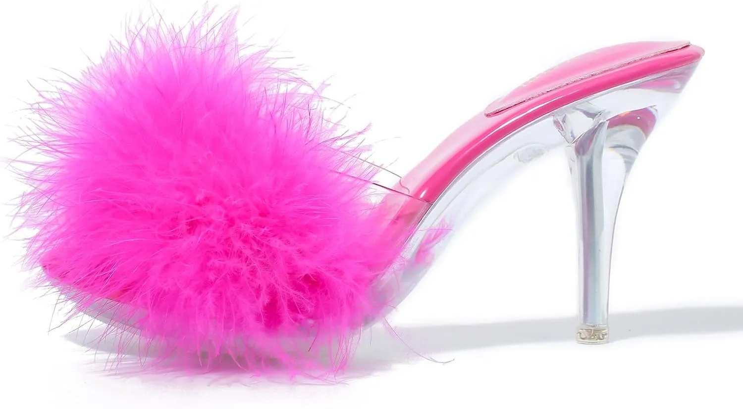 Women's Fuzzy Slippers Clear Heels Pointed Toe Stilettos Heels Mules Sandals Fluffy Feather Slip On High Heeled Party Prom Dresses Shoes