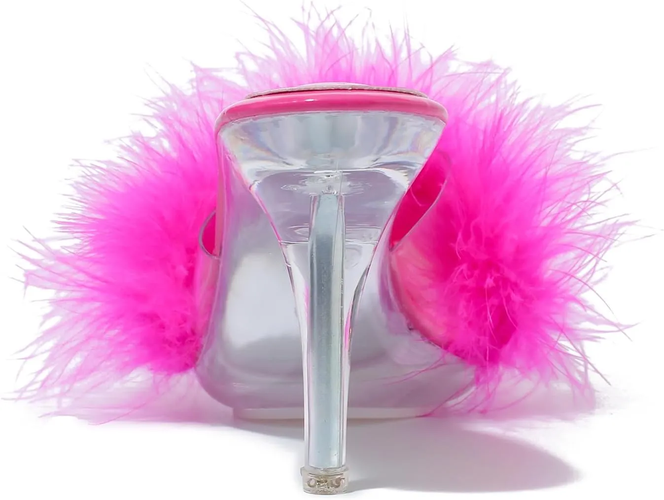 Women's Fuzzy Slippers Clear Heels Pointed Toe Stilettos Heels Mules Sandals Fluffy Feather Slip On High Heeled Party Prom Dresses Shoes
