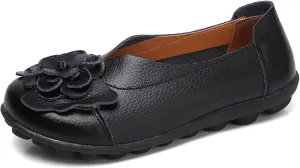 Womens Genuine Leather Loafers Wide Width Slip on Casual Round Toe Moccasins Driving Flats Lightweight Mom Nurse Walking Shoes