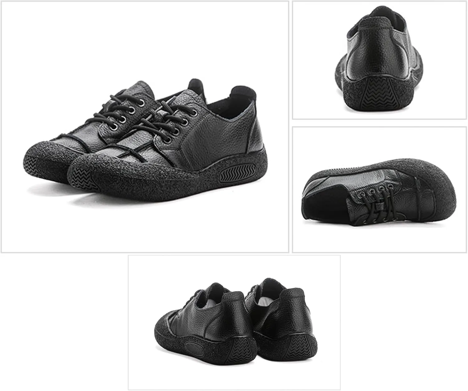 Women's Genuine Leather Soft Sole Sneakers Vintage Round Wide Toe Comfortable Non-Slip Walking Driving Lace-up Loafers Lightweight Fashion Wide Head Sports Shoes
