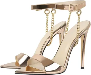 Women's Gold Peep Toe Mules - Classic Party Dress Slip Ons