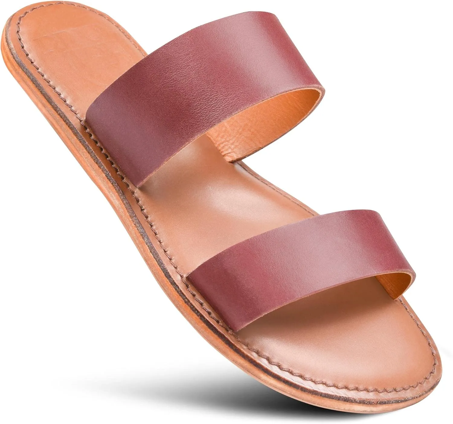 Women's Handmade Genuine Leather Summer Casual Comfort Flat Slide Sandals