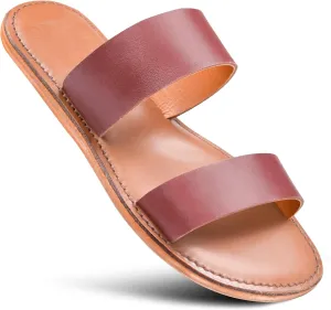 Women's Handmade Genuine Leather Summer Casual Comfort Flat Slide Sandals