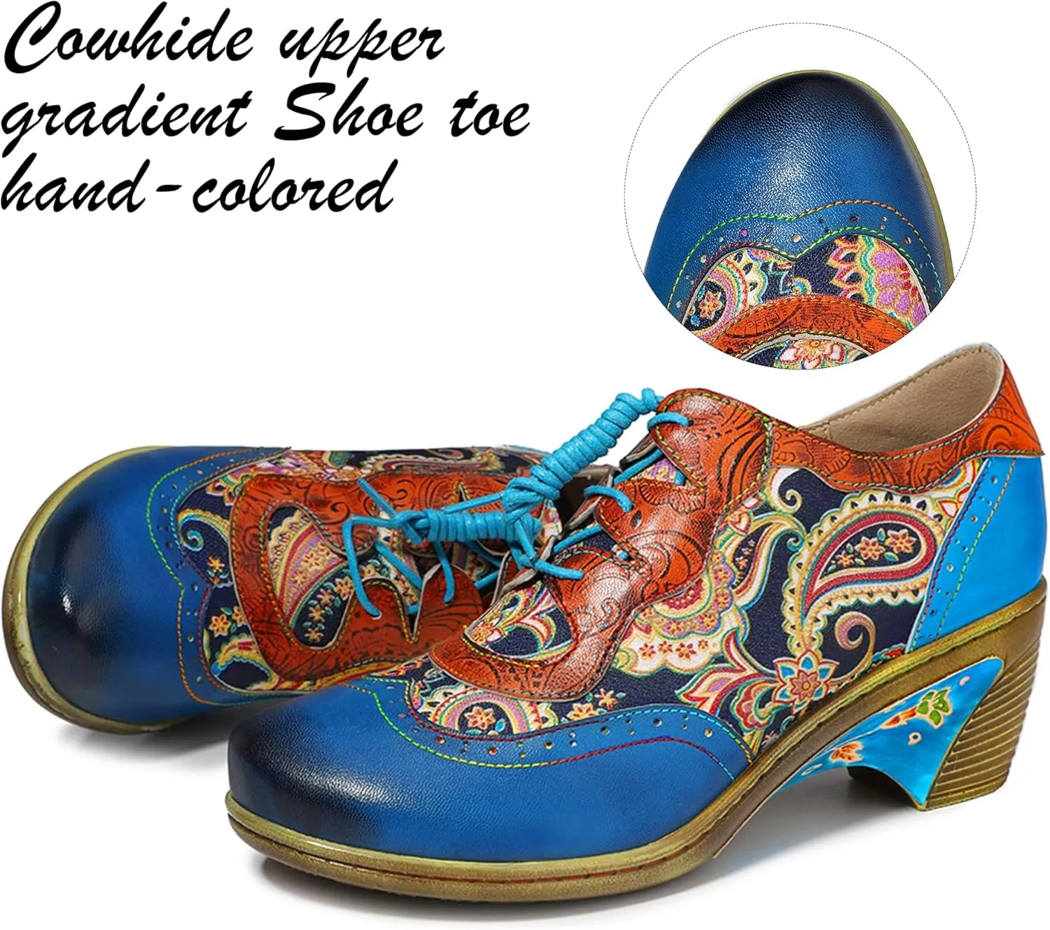 Women's Handmade Lambskin Oxford Loafers Shoes with Retro Ethnic Printed Style, Brock Design for Casual and Fashion Collegiate Style