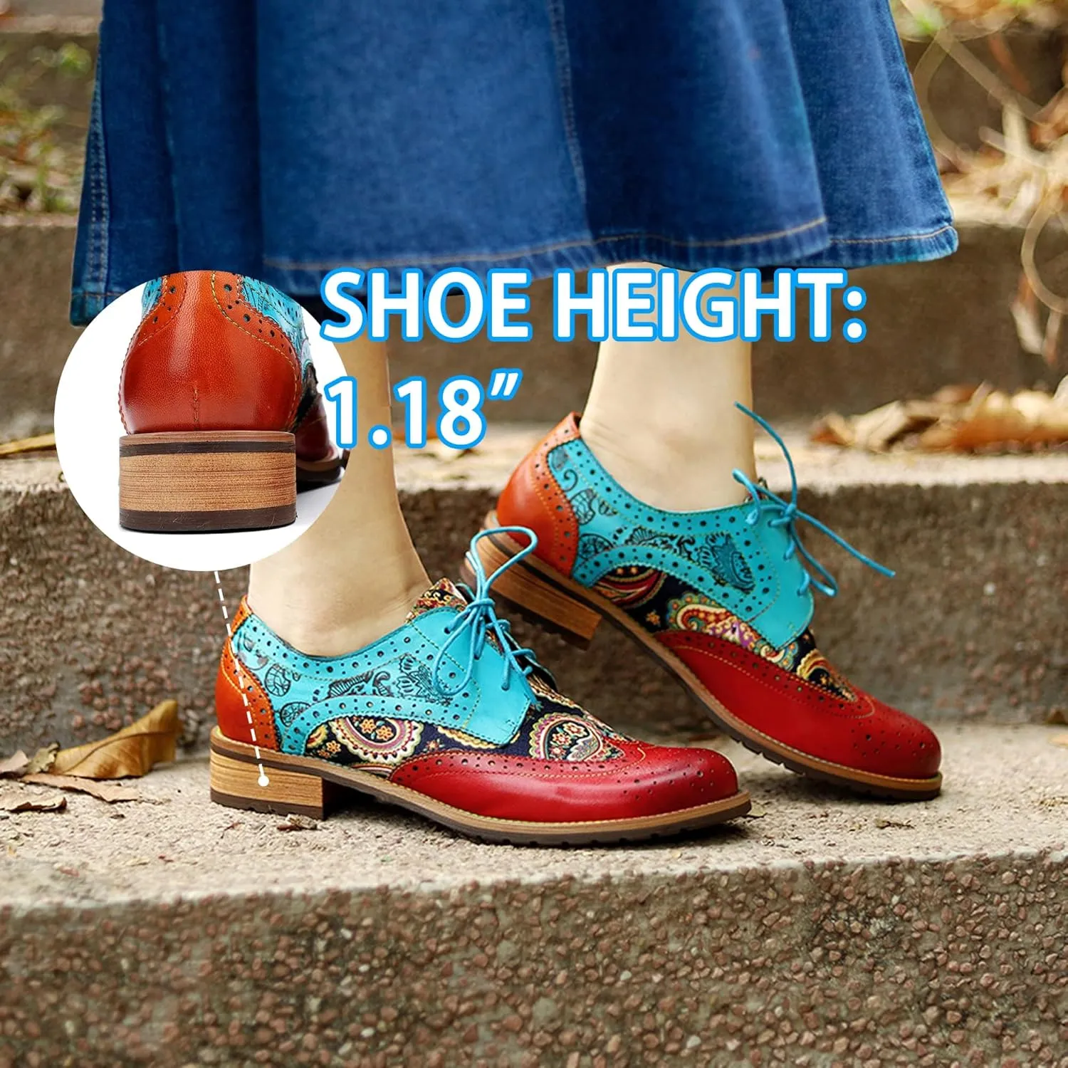 Women's Handmade Lambskin Oxford Loafers Shoes with Retro Ethnic Printed Style, Brock Design for Casual and Fashion Collegiate Style