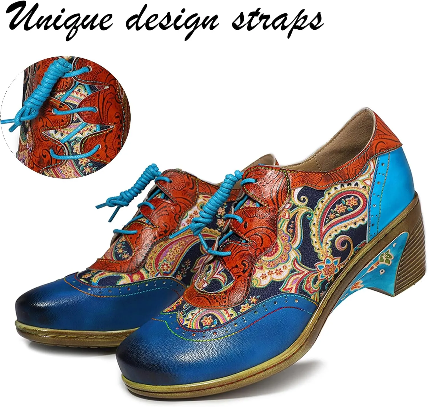 Women's Handmade Lambskin Oxford Loafers Shoes with Retro Ethnic Printed Style, Brock Design for Casual and Fashion Collegiate Style