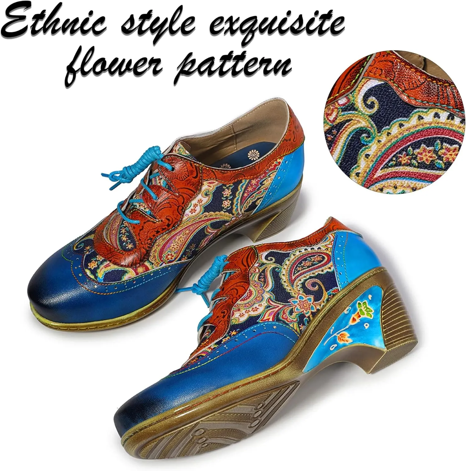 Women's Handmade Lambskin Oxford Loafers Shoes with Retro Ethnic Printed Style, Brock Design for Casual and Fashion Collegiate Style