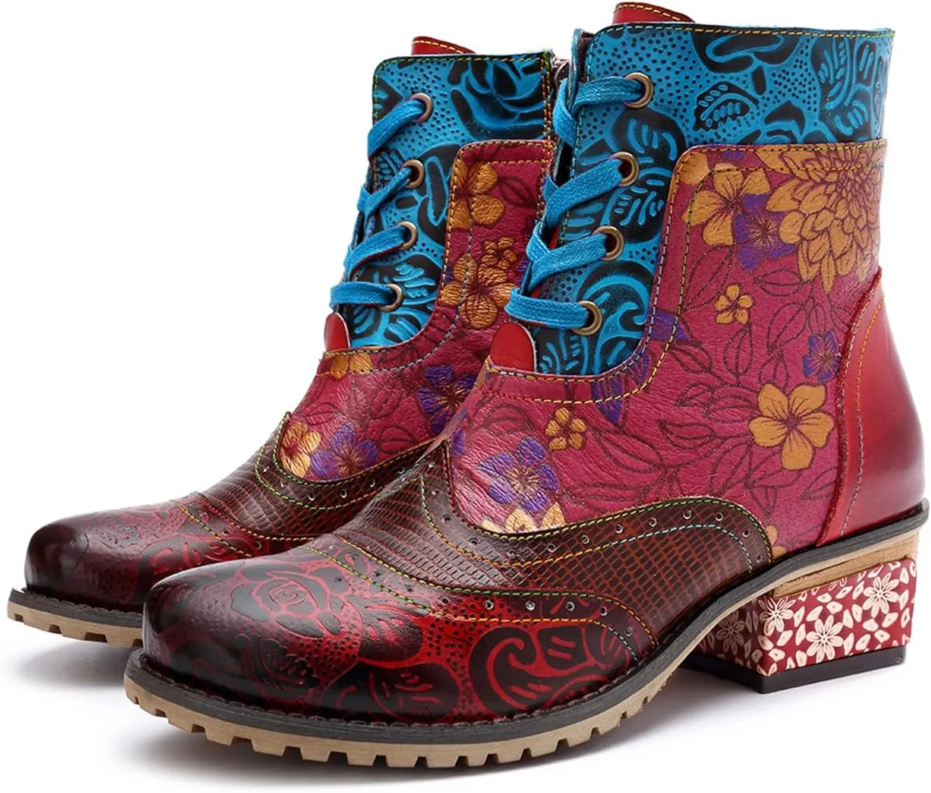 Women's Handmade Retro Lambskin High Heel Boots, Colorful Painting, Metallic Style - Fashion, Comfortable, Durable, Unique Minority Style