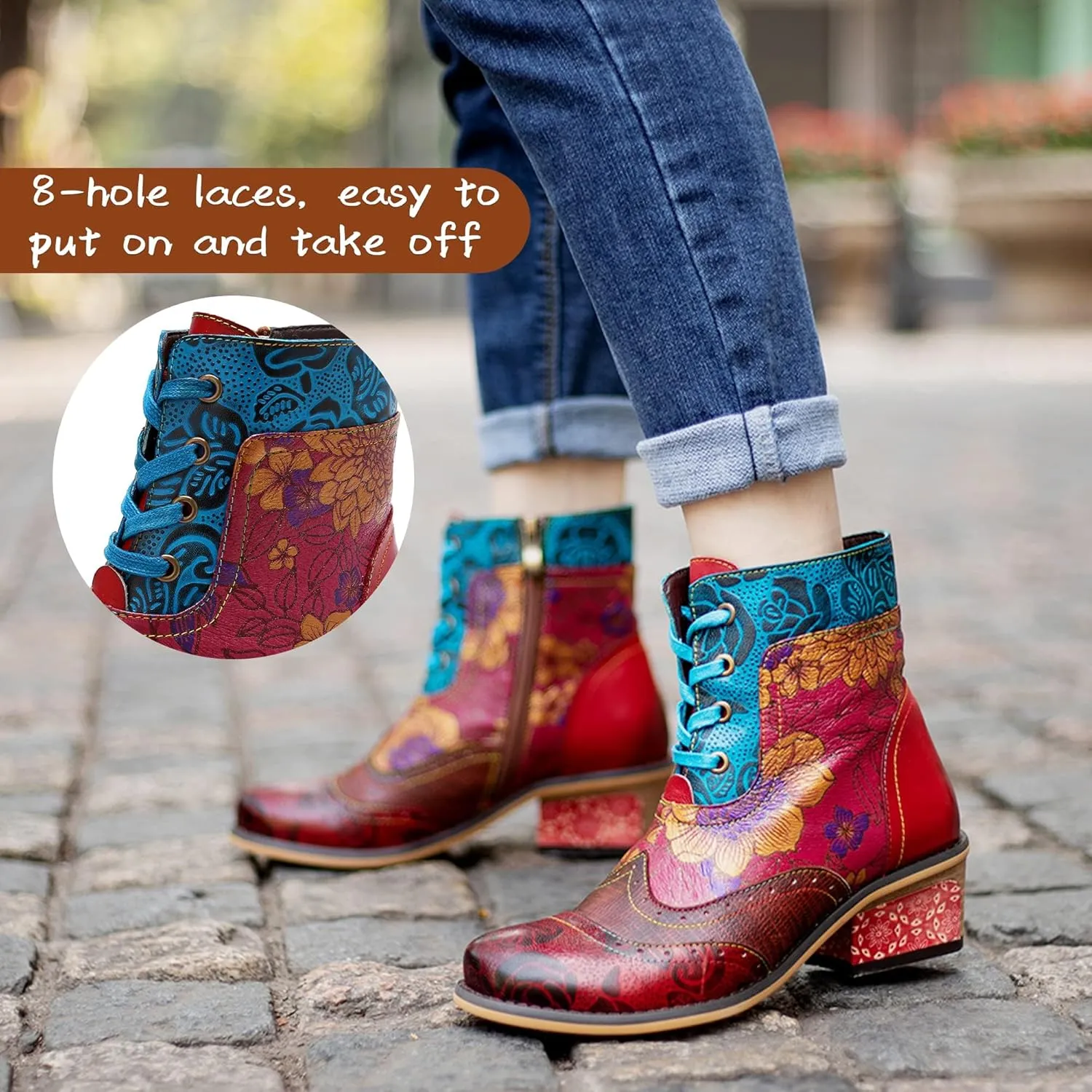 Women's Handmade Retro Lambskin High Heel Boots, Colorful Painting, Metallic Style - Fashion, Comfortable, Durable, Unique Minority Style