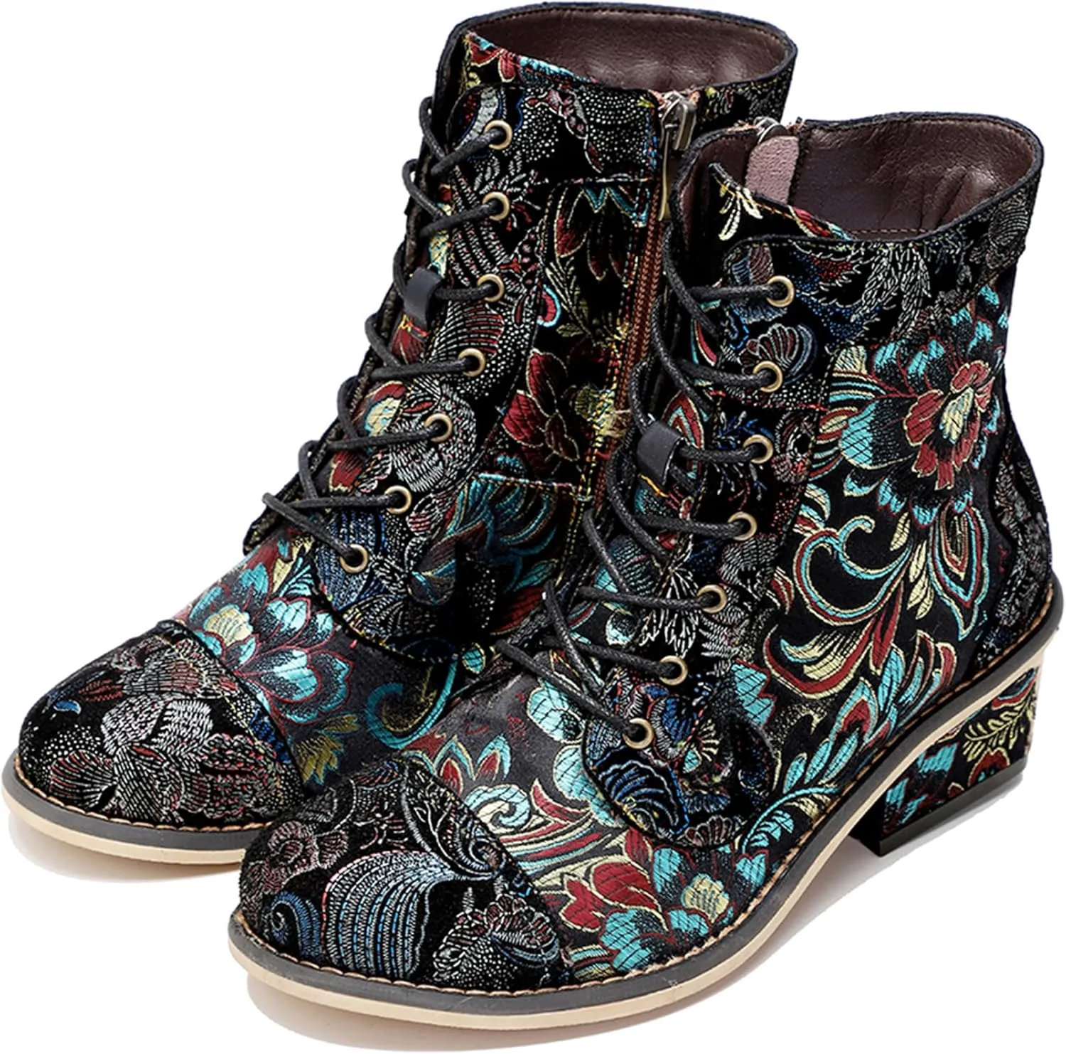 Women's Handmade Retro Lambskin High Heel Boots, Colorful Painting, Metallic Style - Fashion, Comfortable, Durable, Unique Minority Style