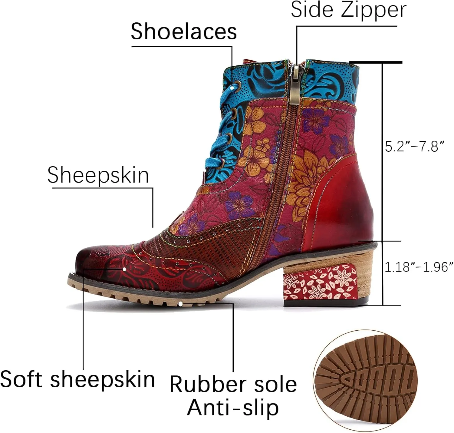 Women's Handmade Retro Lambskin High Heel Boots, Colorful Painting, Metallic Style - Fashion, Comfortable, Durable, Unique Minority Style