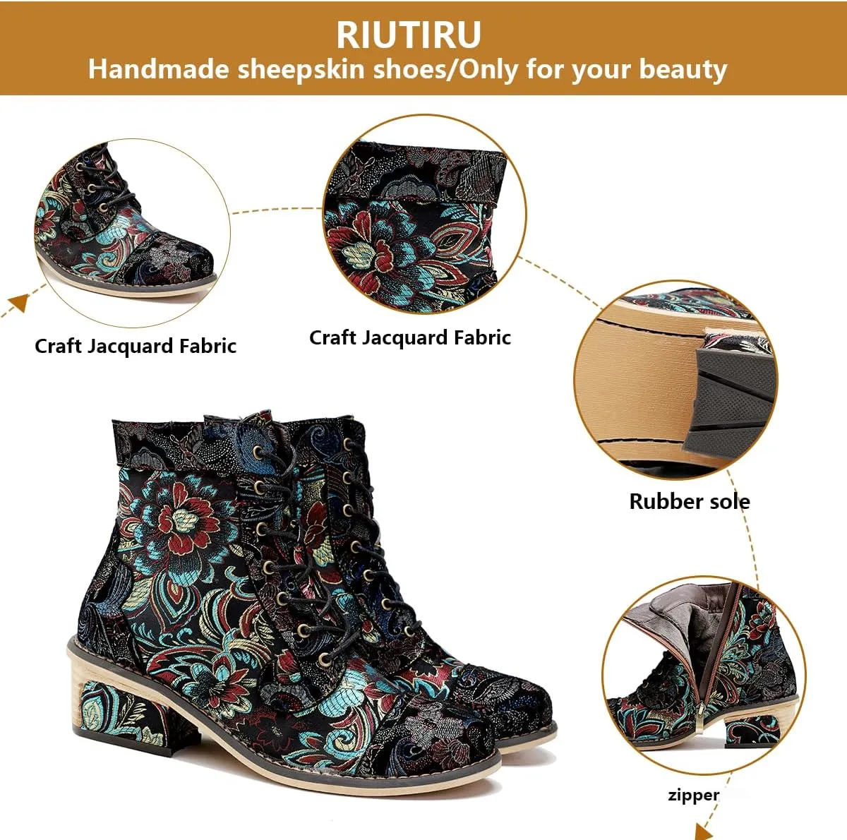Women's Handmade Retro Lambskin High Heel Boots, Colorful Painting, Metallic Style - Fashion, Comfortable, Durable, Unique Minority Style