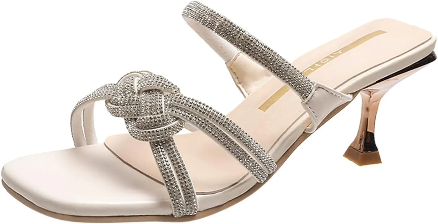 Women's Heeled Sandals Open Toe Stiletto Heel Slingback Pumps Square Toe Double Strap Mules for Part𝐲 Wedding