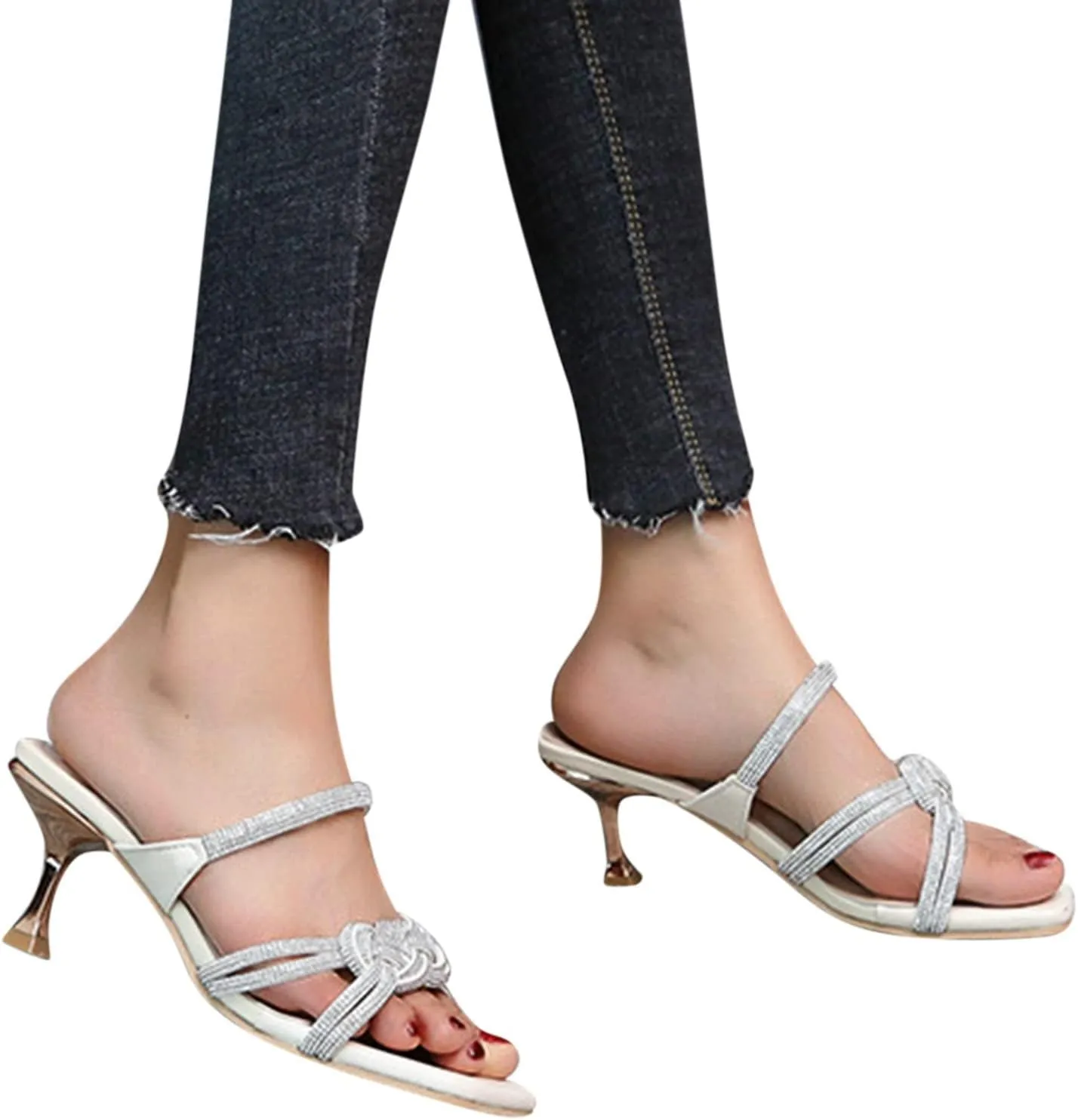 Women's Heeled Sandals Open Toe Stiletto Heel Slingback Pumps Square Toe Double Strap Mules for Part𝐲 Wedding