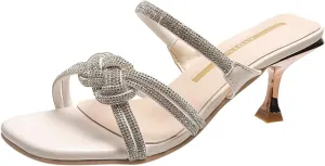 Women's Heeled Sandals Open Toe Stiletto Heel Slingback Pumps Square Toe Double Strap Mules for Part𝐲 Wedding
