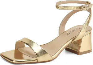 Women's Heeled Sandals Strappy Low Block Heels Chunky for Women Comfortable Ankle Strap Open Toe Party Wedding Dress Shoes for Women Dressy