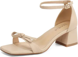 Women's Heeled Sandals Strappy Low Block Heels Chunky for Women Comfortable Ankle Strap Open Toe Party Wedding Dress Shoes for Women Dressy