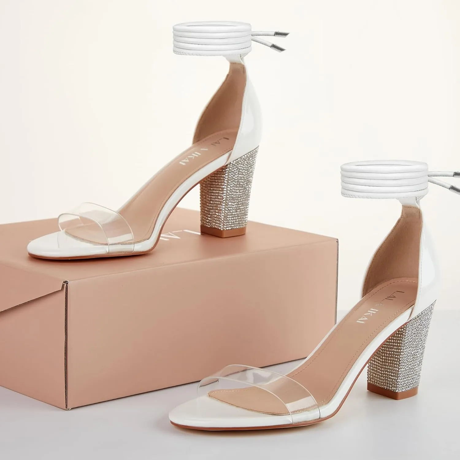 Women's Heels Chunky High Heels Sandals for Women Comfy Open Toe Strappy Rhinestone Heeled White Silver Gold Black Ankle Clear Dress Shoes