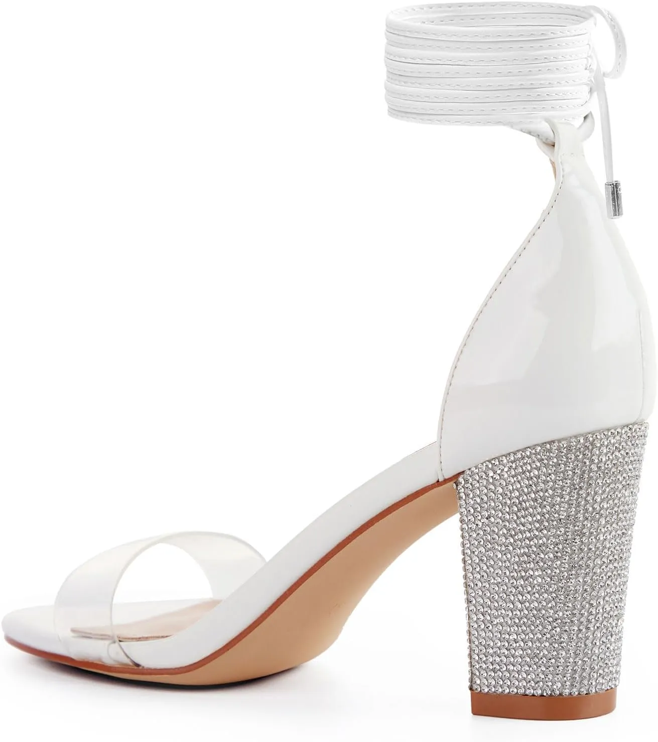 Women's Heels Chunky High Heels Sandals for Women Comfy Open Toe Strappy Rhinestone Heeled White Silver Gold Black Ankle Clear Dress Shoes