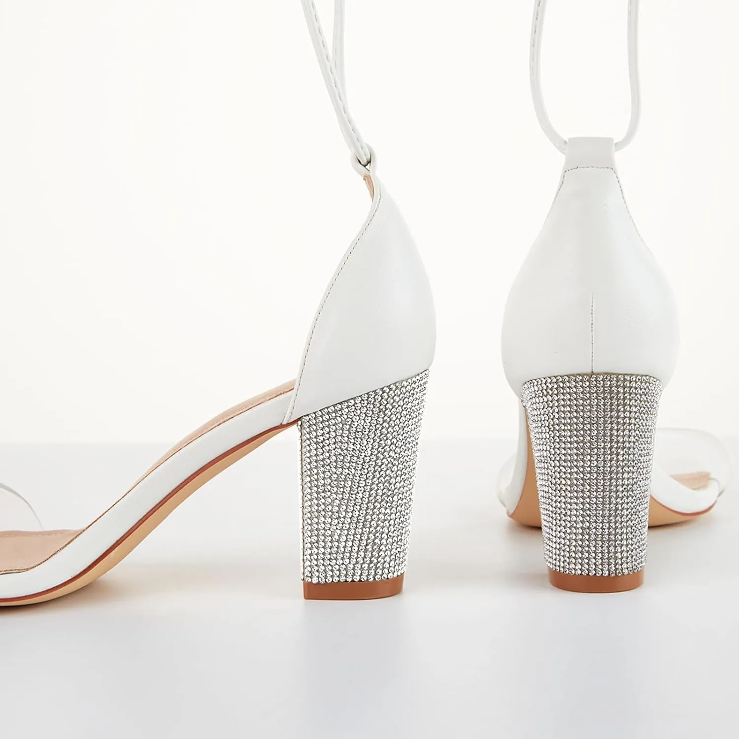 Women's Heels Chunky High Heels Sandals for Women Comfy Open Toe Strappy Rhinestone Heeled White Silver Gold Black Ankle Clear Dress Shoes