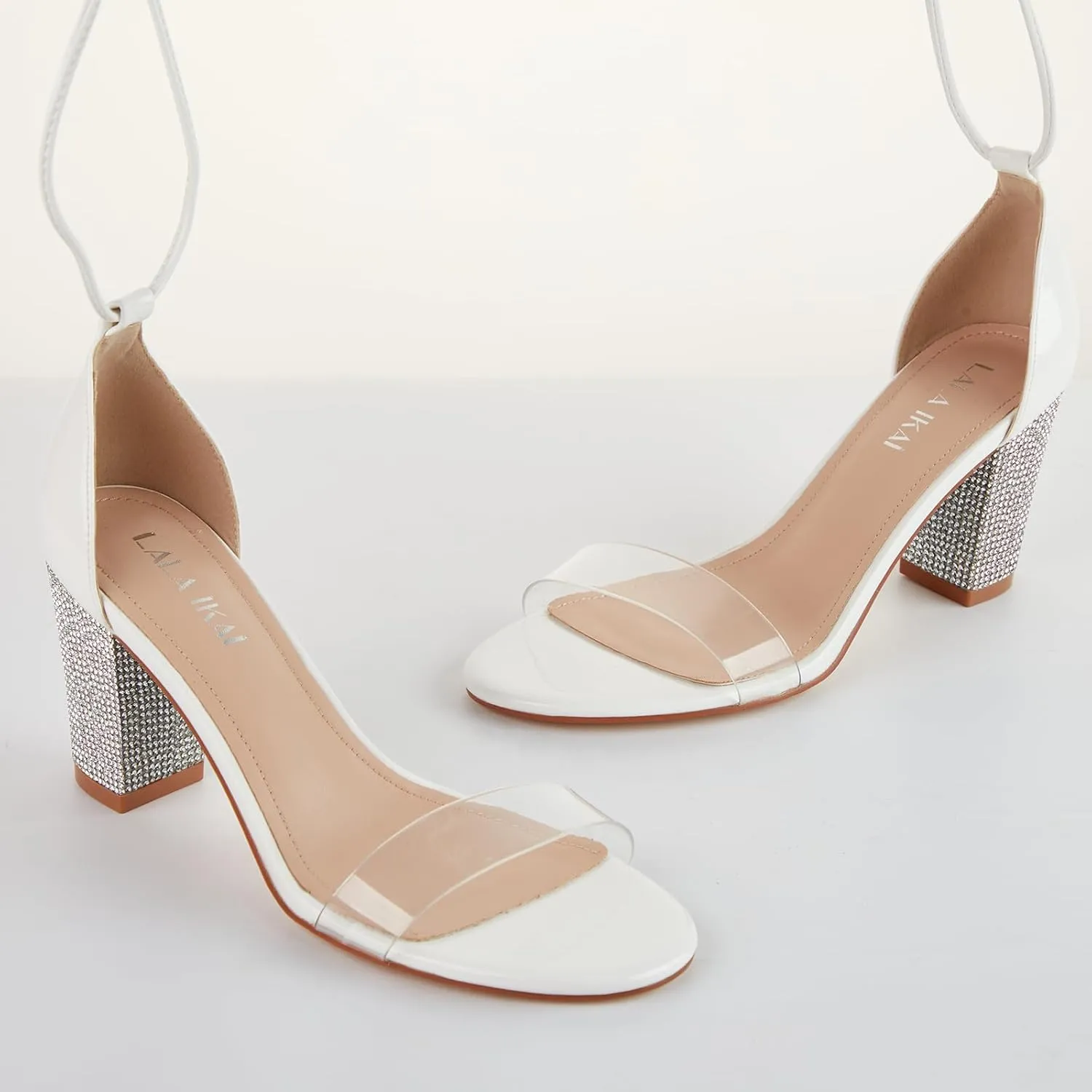 Women's Heels Chunky High Heels Sandals for Women Comfy Open Toe Strappy Rhinestone Heeled White Silver Gold Black Ankle Clear Dress Shoes