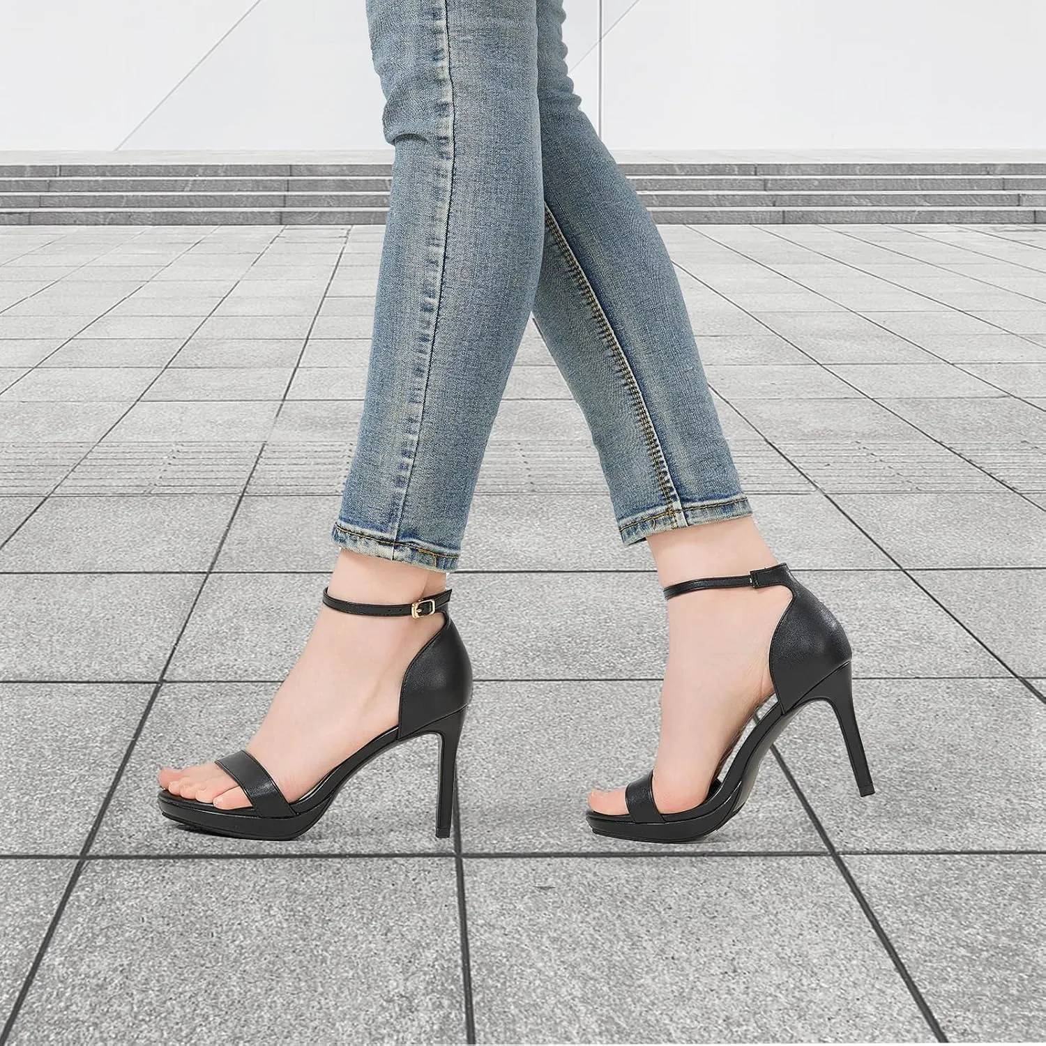 Women's High Heels Flower Ankle Strap Stilettos Round Open Toe Dressy Sexy Sandals