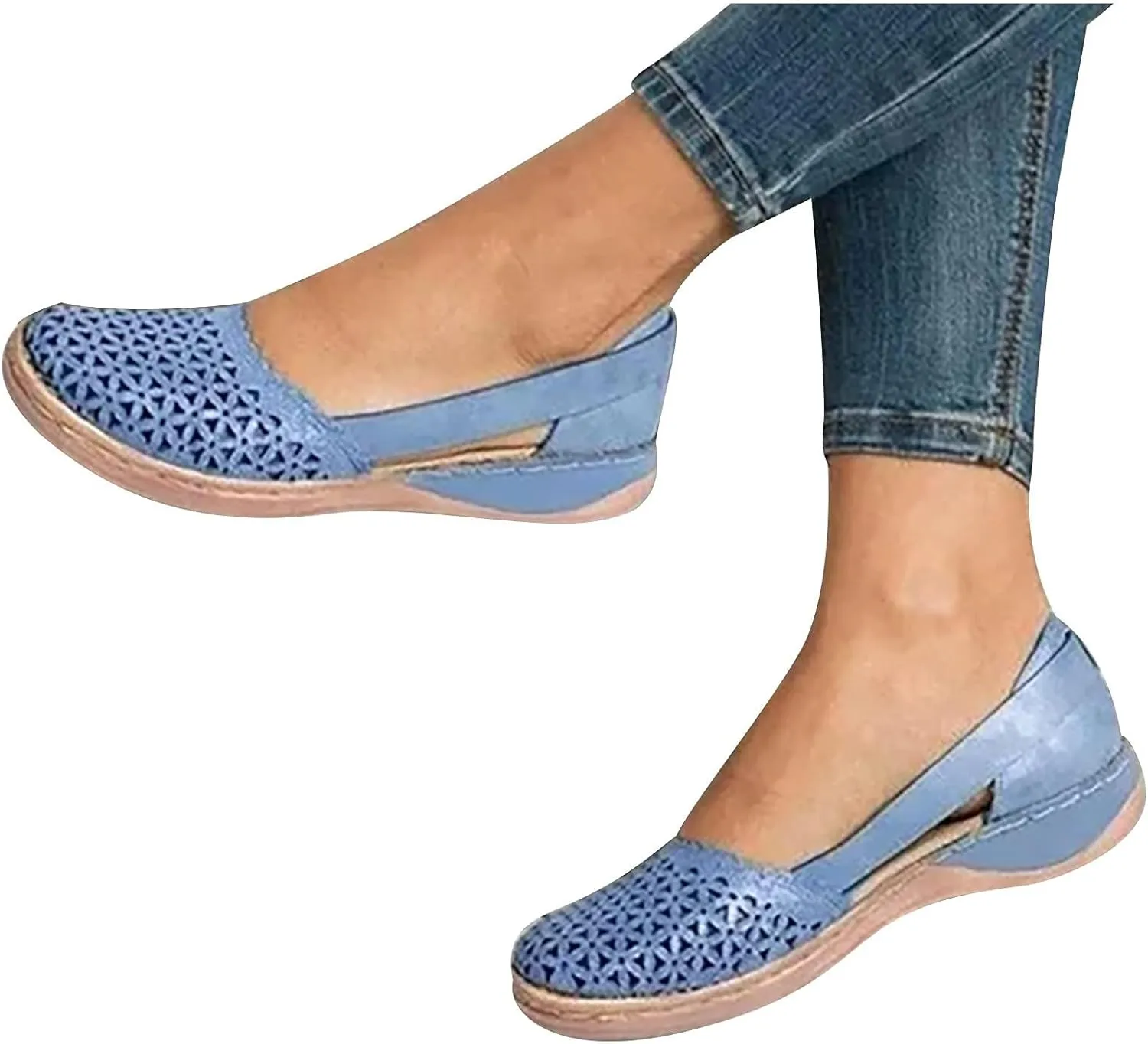 Womens Hollow Ballet Flats Casual Round Toe Low Heels Comfortable Vintage Leather Dress Shoes Walking Shoes Mary Janes