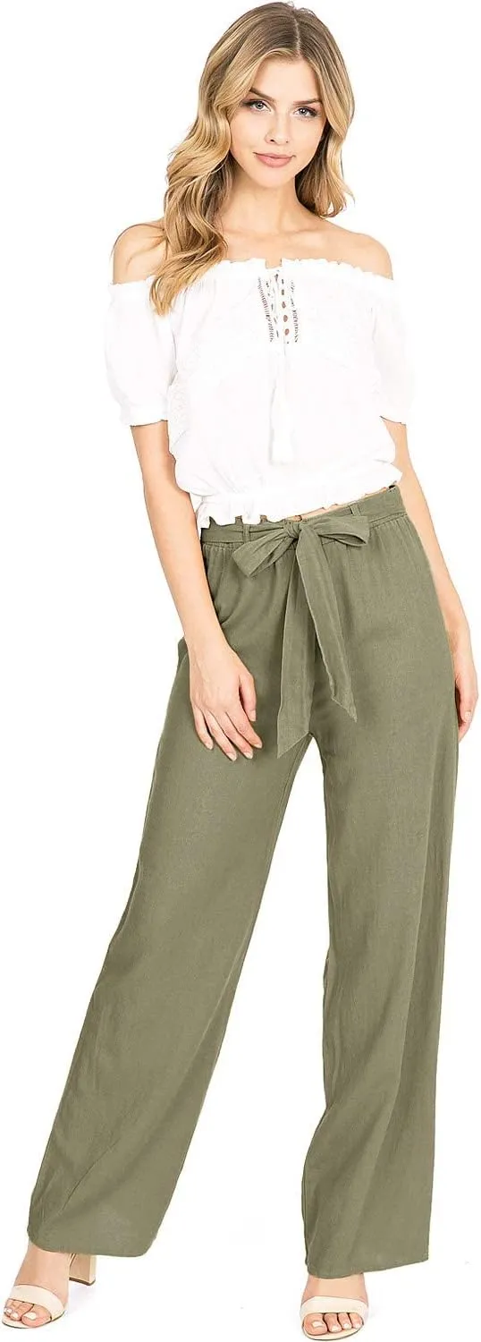 Women's Juniors Wide Leg Spring Linen Pants