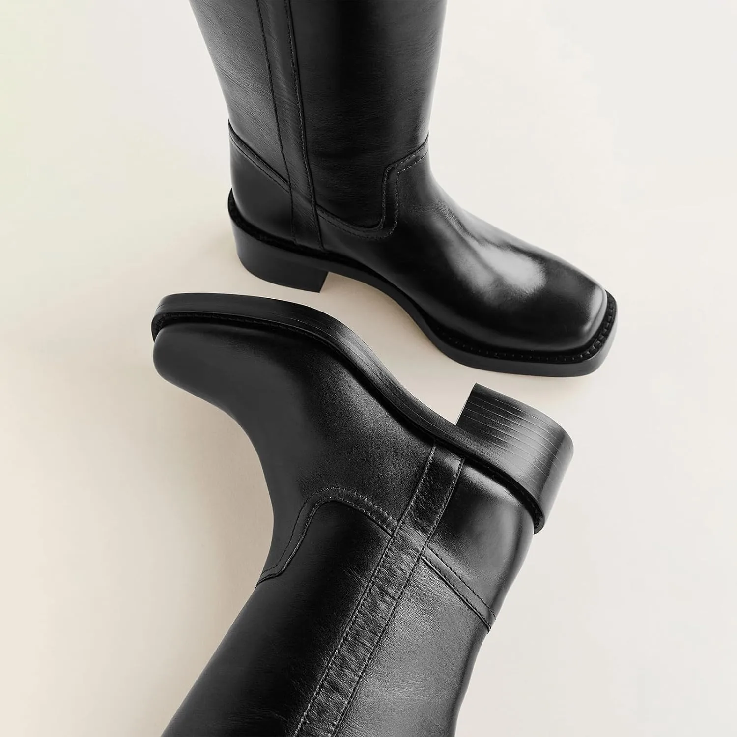 Women's Knee High Boots Chunky Heel Square Toe Riding Boots Pull On Heeled Boots Dress Tall Boots