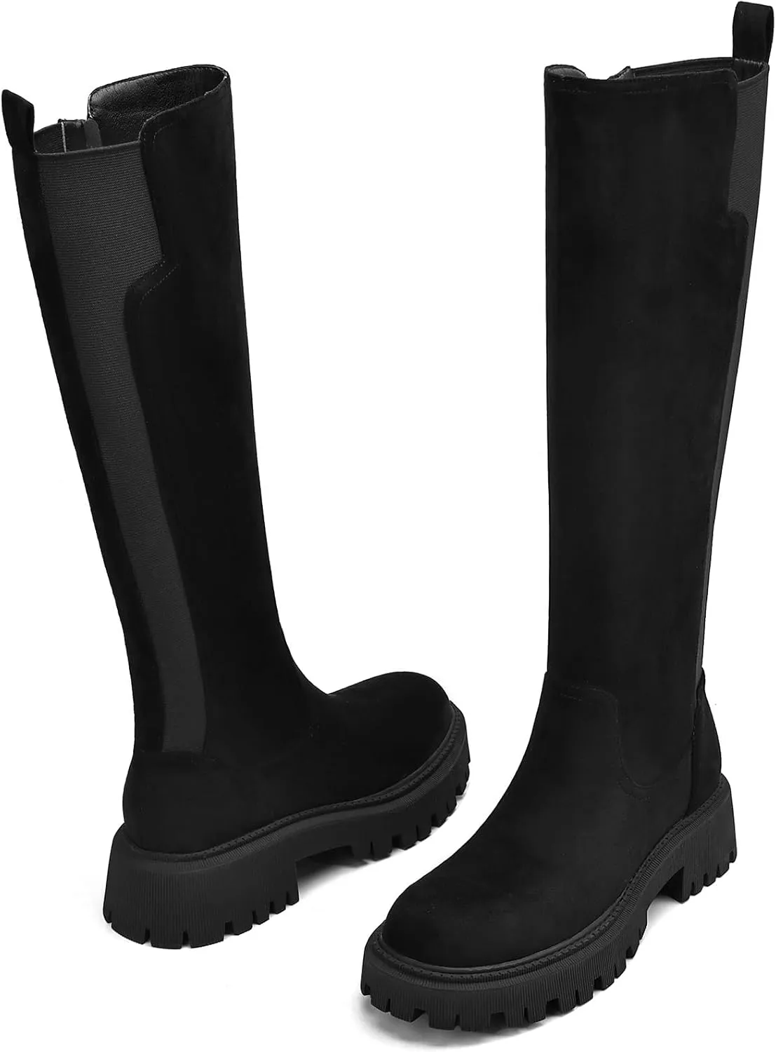 Women's Knee High Boots Fashion Platform Lug Sole Tall Riding Boots Comfortable Stretch Calf Dress Long Boots