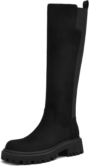 Women's Knee High Boots Fashion Platform Lug Sole Tall Riding Boots Comfortable Stretch Calf Dress Long Boots
