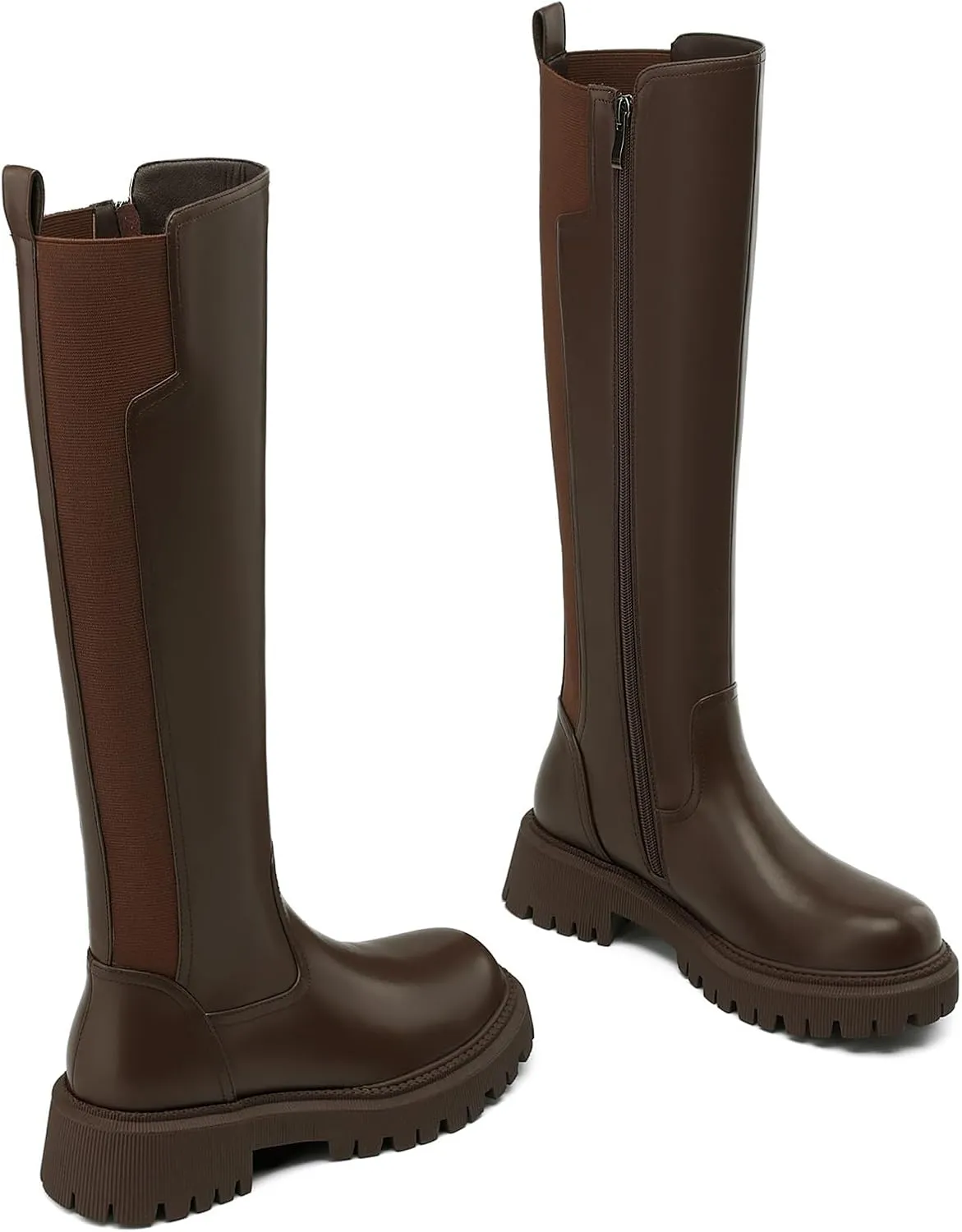Women's Knee High Boots Fashion Platform Lug Sole Tall Riding Boots Comfortable Stretch Calf Dress Long Boots
