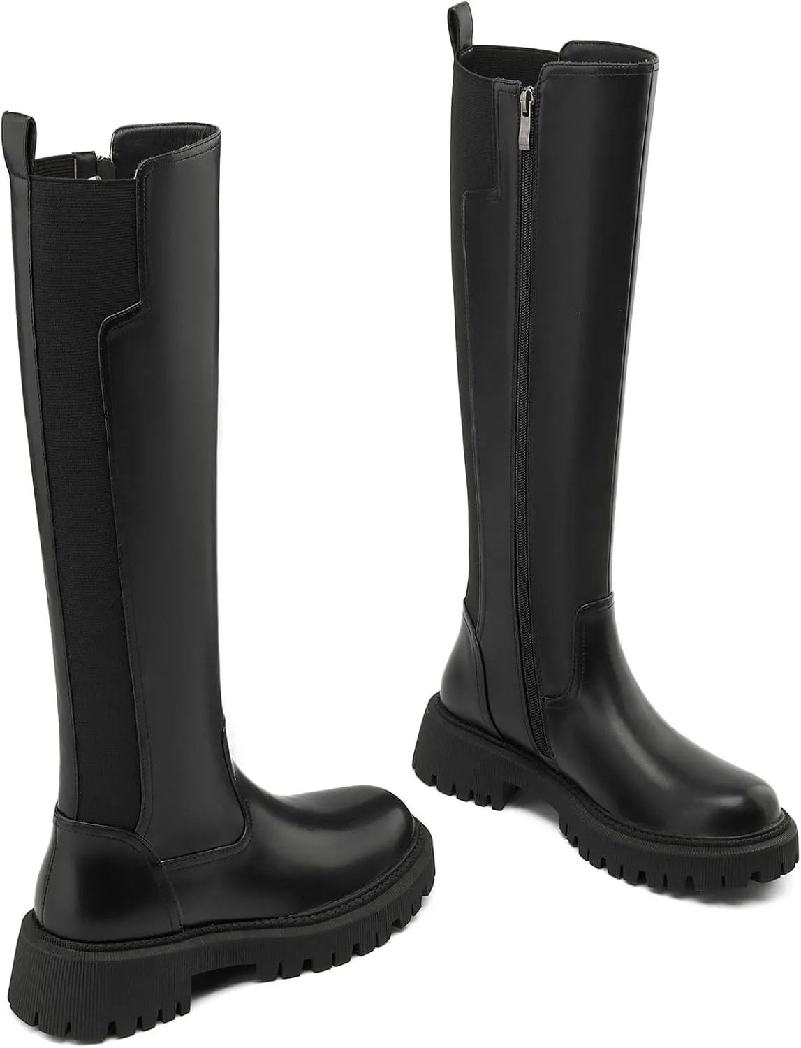 Women's Knee High Boots Fashion Platform Lug Sole Tall Riding Boots Comfortable Stretch Calf Dress Long Boots