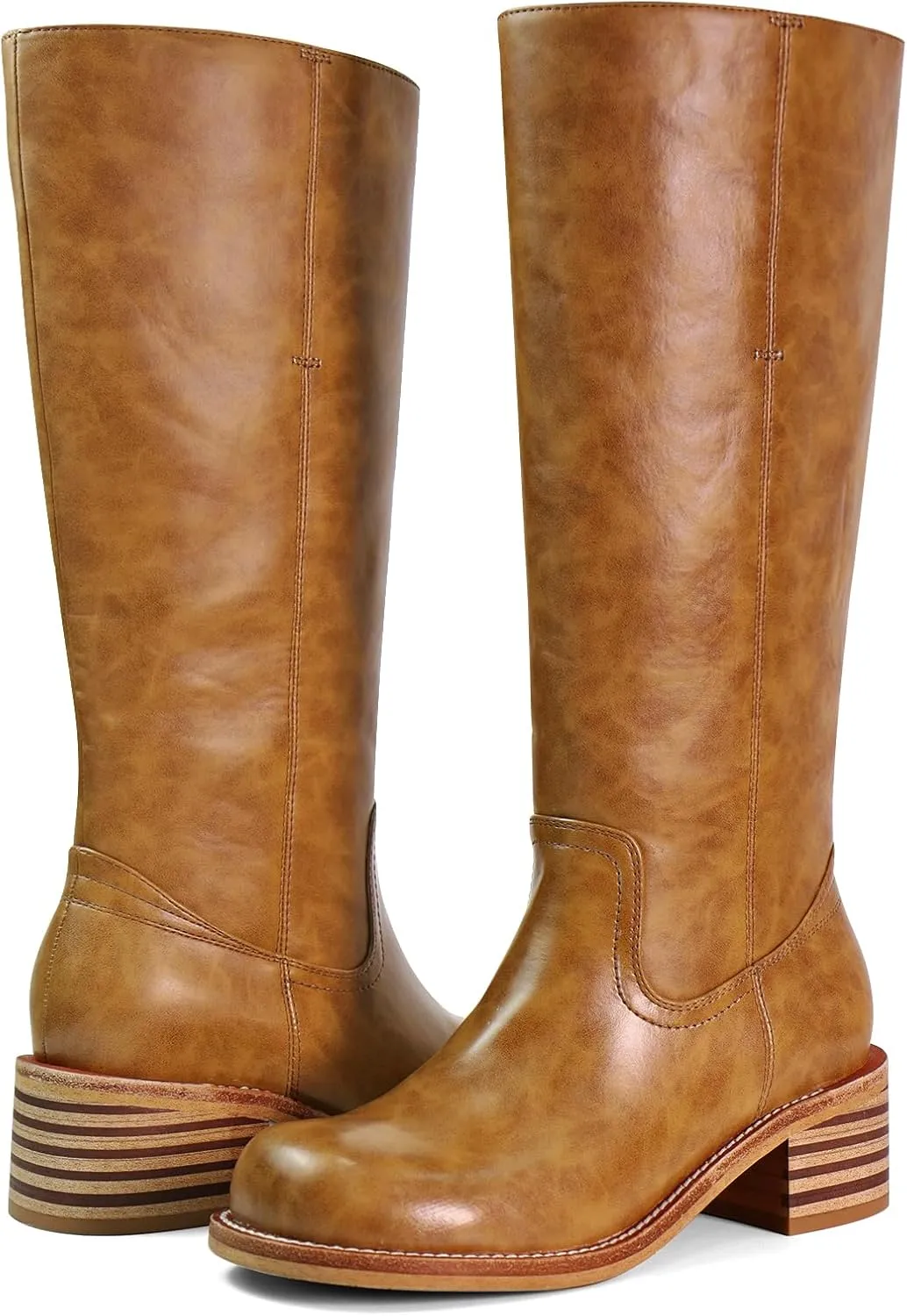 Women's Knee High Boots Square Toe Chunky Block Heel Long Boots for Women Comfortable Low Heel Womens Boots