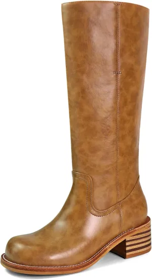 Women's Knee High Boots Square Toe Chunky Block Heel Long Boots for Women Comfortable Low Heel Womens Boots