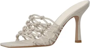 Women's Linen Weave Sandals - Square Toe High Heel Mules