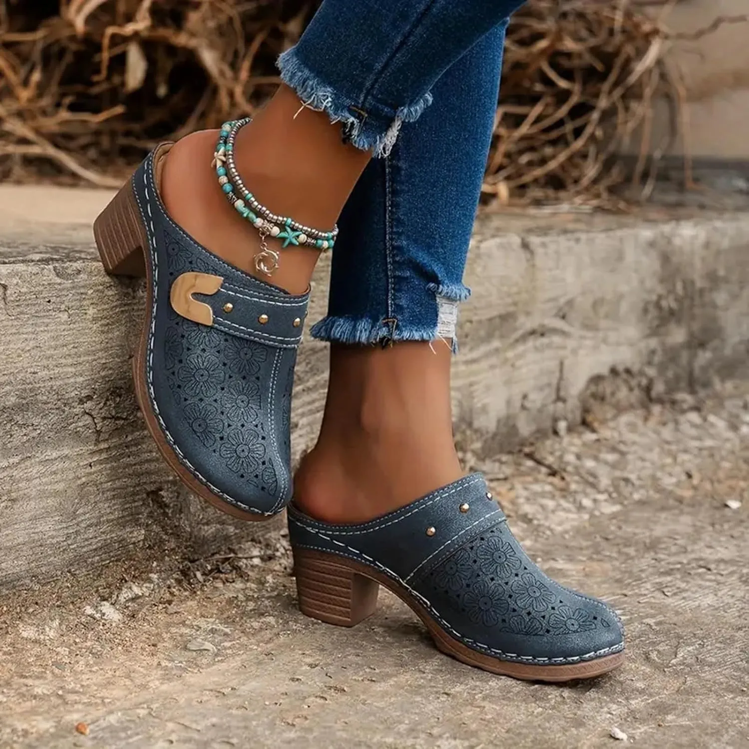 Women's Mules & Clogs Comfortable Slip-On Closed Toe Clog Summer Breathable Mesh Hollow Out Sandals Dressy Slip On Open Back Mule Clogs with Arch Support Casual Walking Orthopedic Shoes