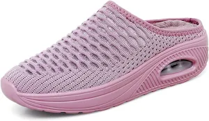 Women's Mules & Clogs Summer Breathable Mesh Slippers Lightweight Orthopedic Clogs with Arch Support Comfortable Knitted Platform Closed Round Toe Shoes Open Back Walking Shoes