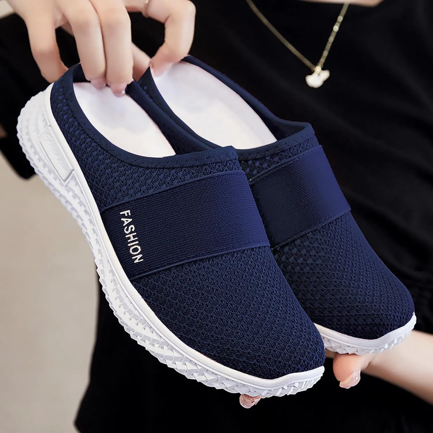 Womens Mules Comfortable Orthopedic Shoes with Arch Support Breathable Hollow Out Clogs Lightweight Open Back Shoes Diabetic Air-Cushion Slip-On Walking Shoe Closed Toe Mules