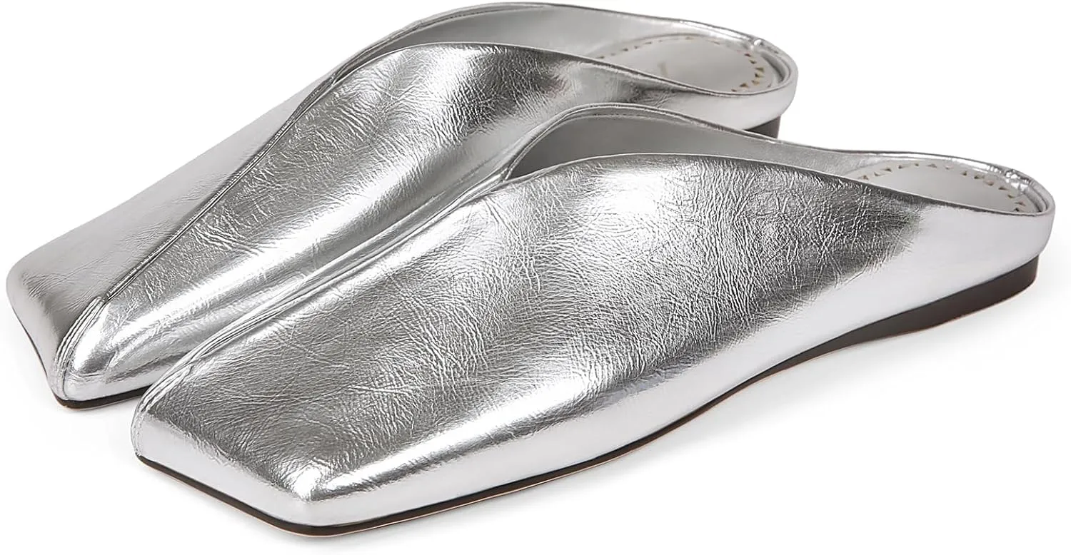 Women's Mules Flats Closed Square Toe Slip On Backless Fashion Casual Dress Shoes