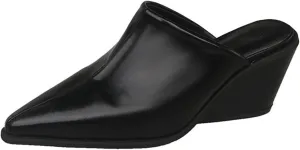 Womens Mules Point Closed Toe Pumps Chunky Block Heel Sandal Leather Slip-on Backless Wedged Casual Dress Shoes