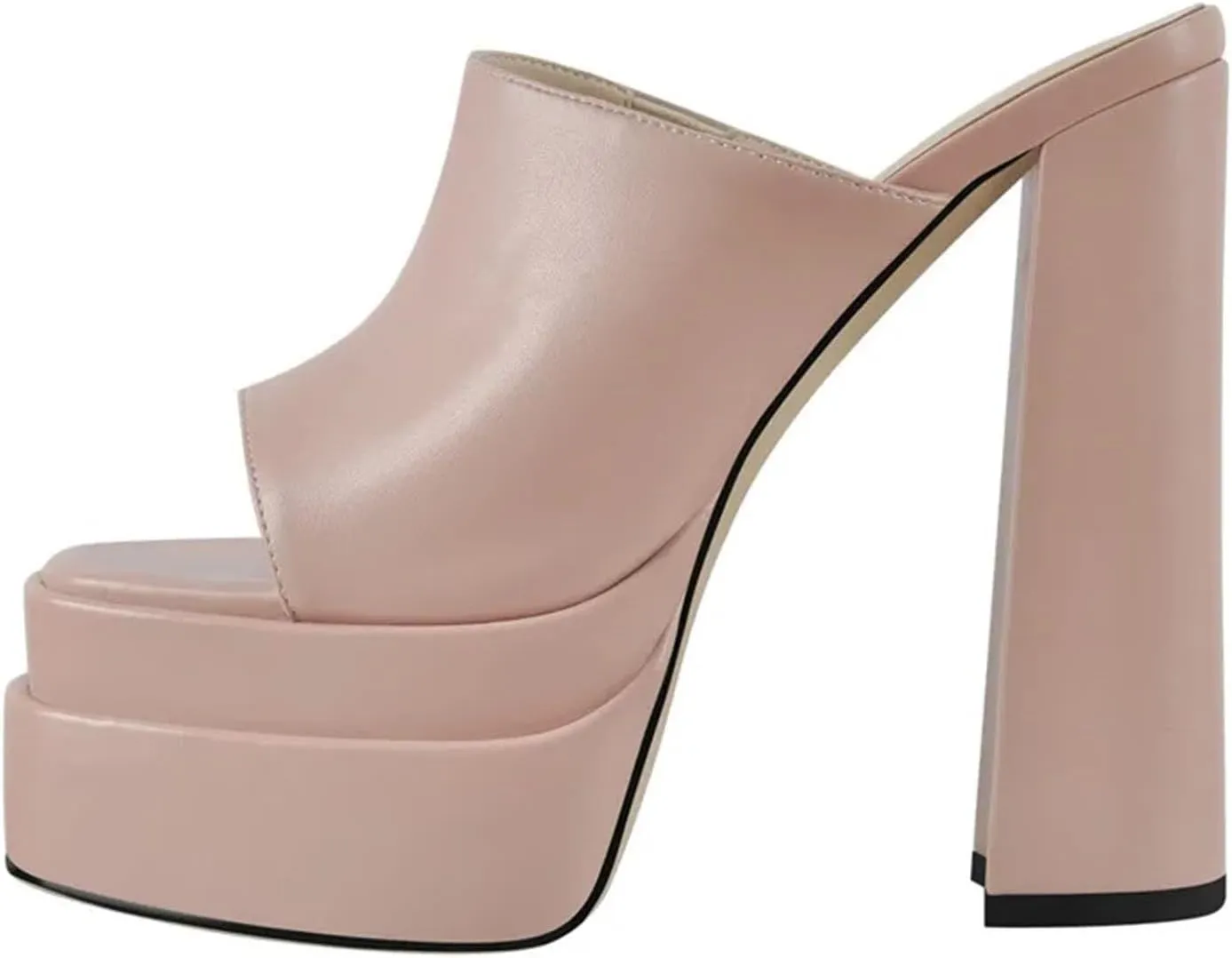 Women's Nude Buckle Sandals - Platform Peep Toe Chunky Party Mules
