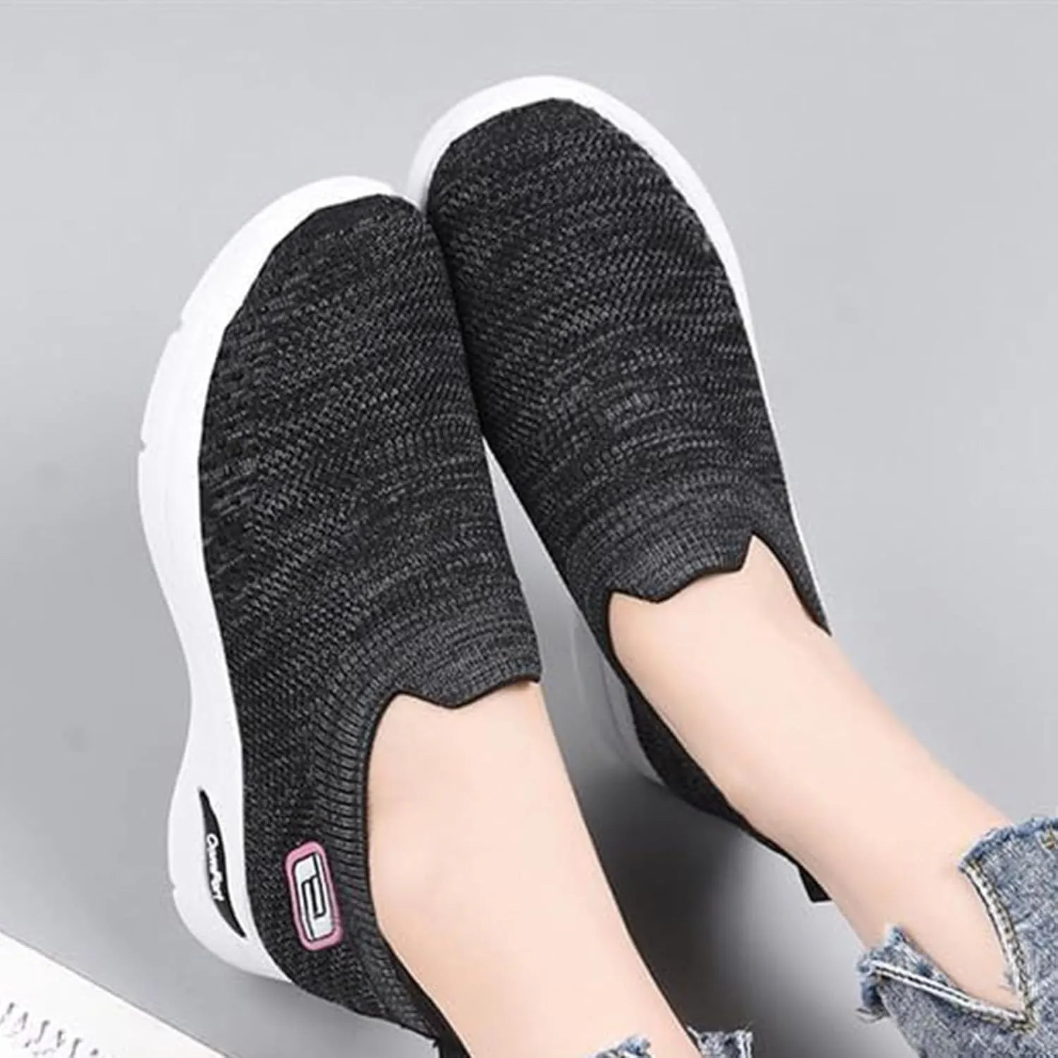 Womens Orthopedic Shoes Breathable Lightweight with Arch Support Sneakers Soft Knitted Slip-On Running Jogging Shoe Casual Comfortable Slip Ins Workout Tennis Shoes Mesh Trainers