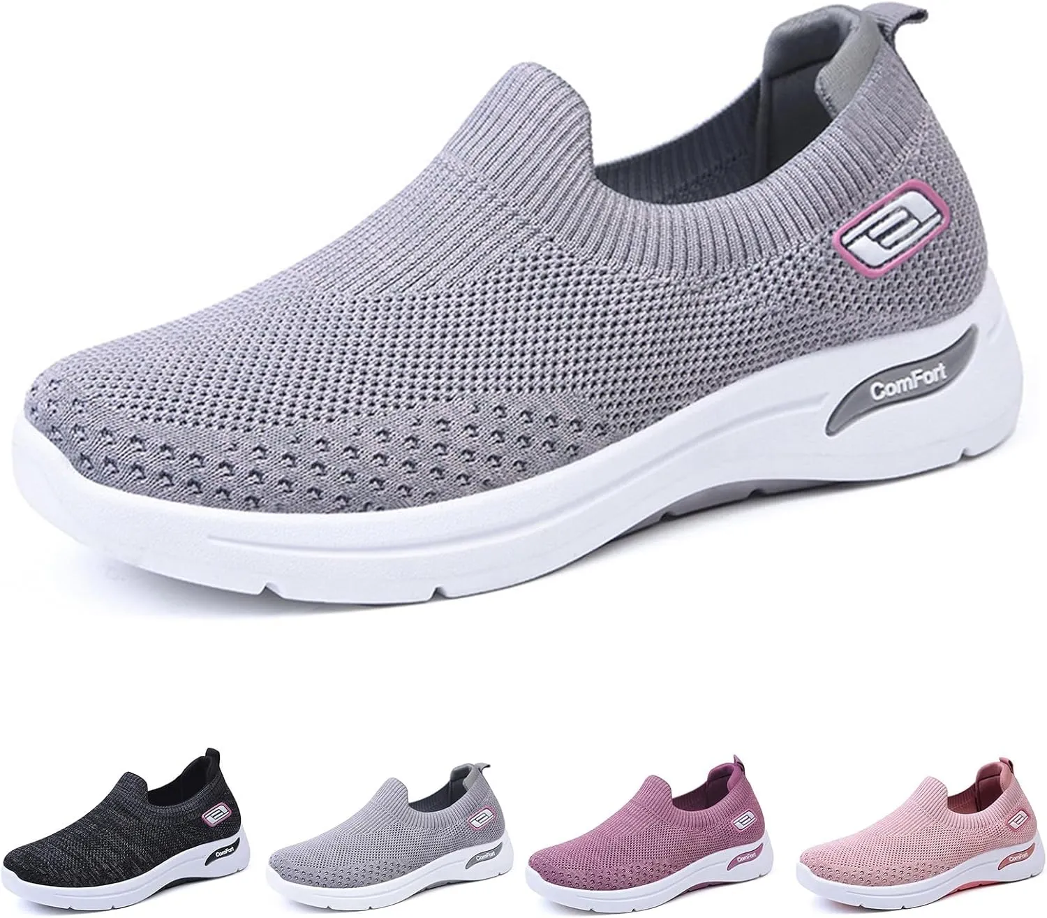Womens Orthopedic Shoes Breathable Lightweight with Arch Support Sneakers Soft Knitted Slip-On Running Jogging Shoe Casual Comfortable Slip Ins Workout Tennis Shoes Mesh Trainers