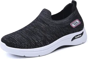 Womens Orthopedic Shoes Breathable Lightweight with Arch Support Sneakers Soft Knitted Slip-On Running Jogging Shoe Casual Comfortable Slip Ins Workout Tennis Shoes Mesh Trainers