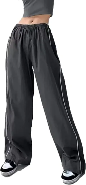 Womens Parachute Pants Wide Leg Baggy Pants Y2K Elastic Waist Jogger Sweatpants Track Pants Streetwear
